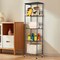 5-Tier Narrow Rolling Storage Cart with Wood Top, Black Metal Wire Shelving Unit with Wheels & Hooks